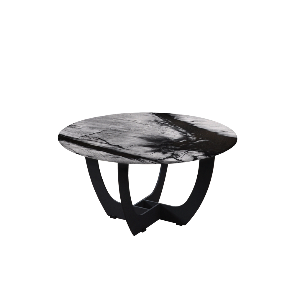 Mix & Match Round Marble Coffee Table with Black Curved Metal Base