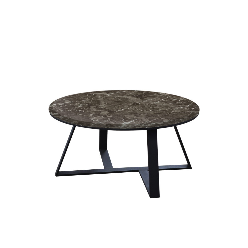 Mix & Match Round Marble Coffee Table with Triangle Metal Base