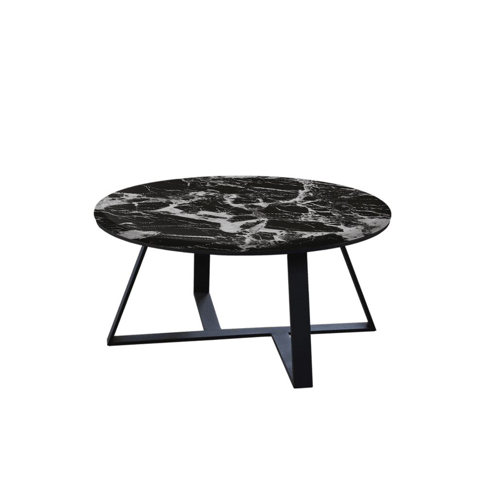 Mix & Match Round Marble Coffee Table with Triangle Metal Base