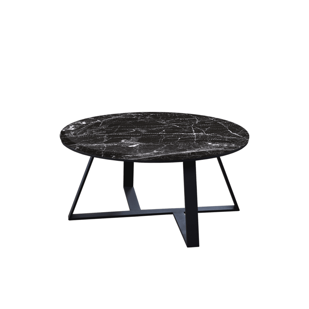 Mix & Match Round Marble Coffee Table with Triangle Metal Base