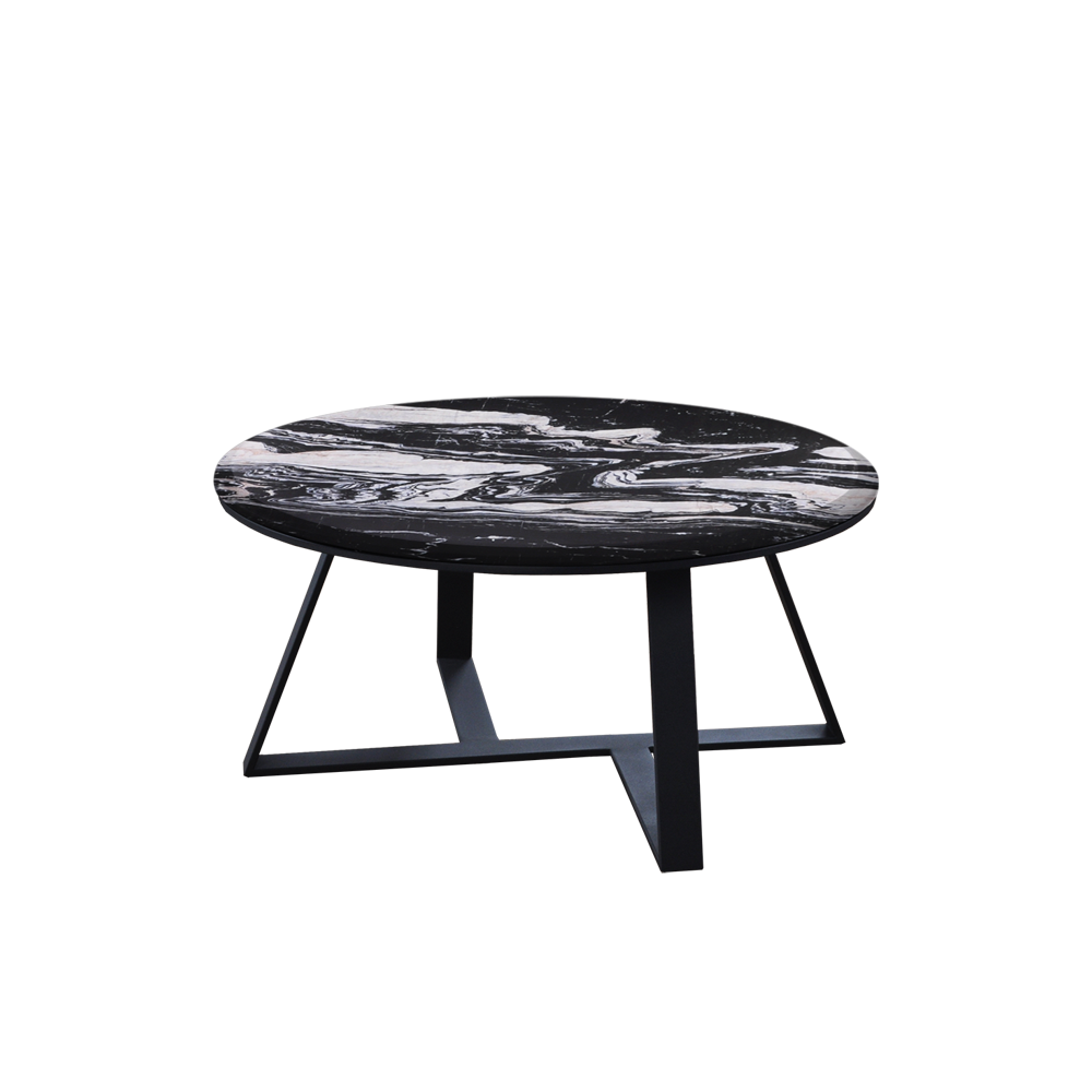 Mix & Match Round Marble Coffee Table with Triangle Metal Base