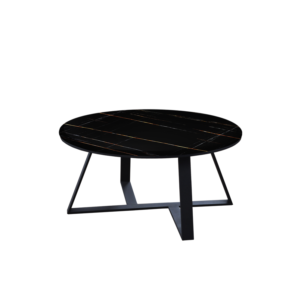 Mix & Match Round Marble Coffee Table with Triangle Metal Base