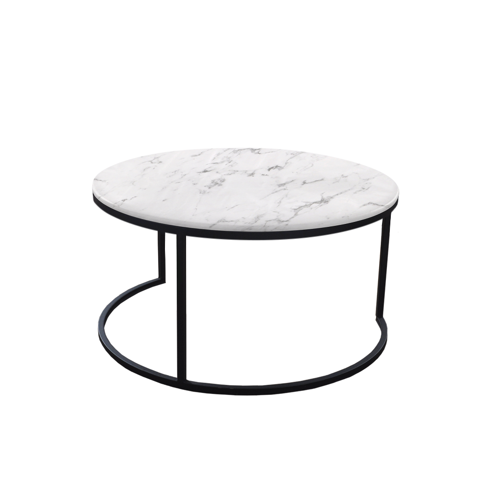 Mix & Match Round Marble Coffee Table with C-shaped Metal Base