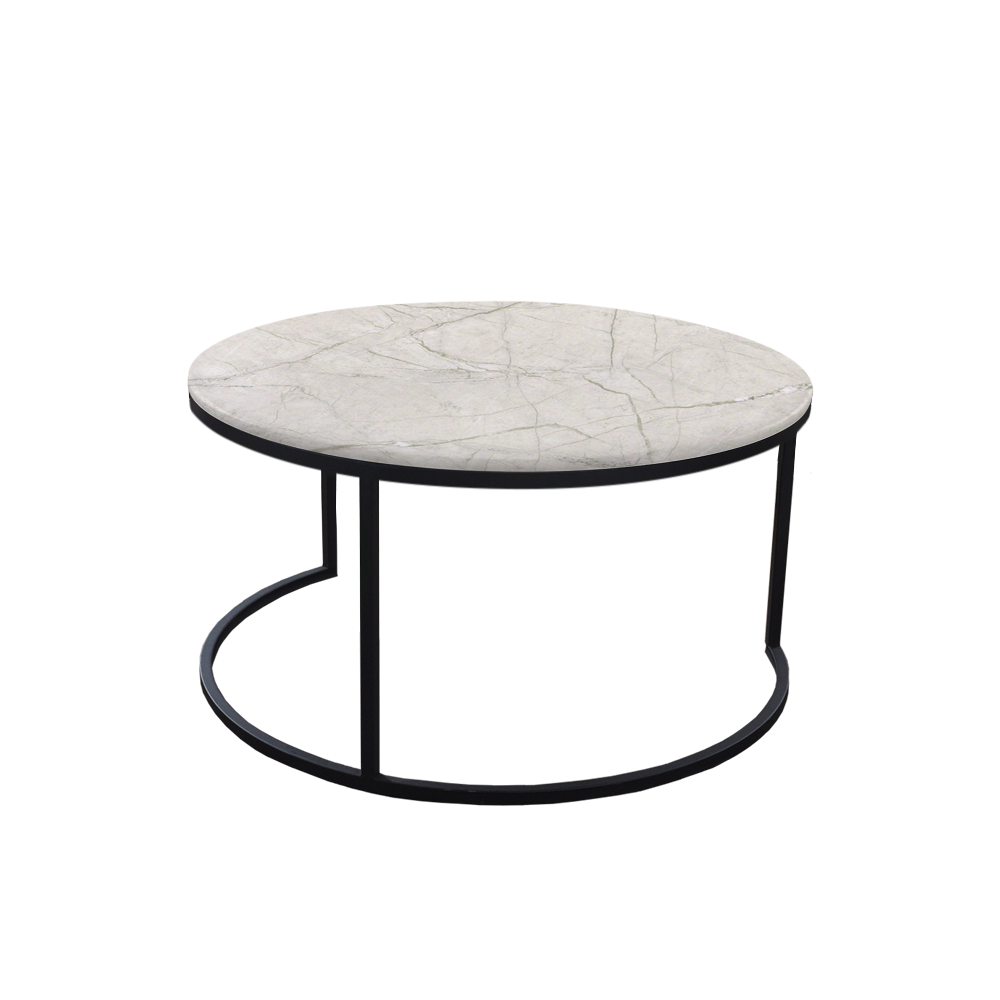 Mix & Match Round Marble Coffee Table with C-shaped Metal Base