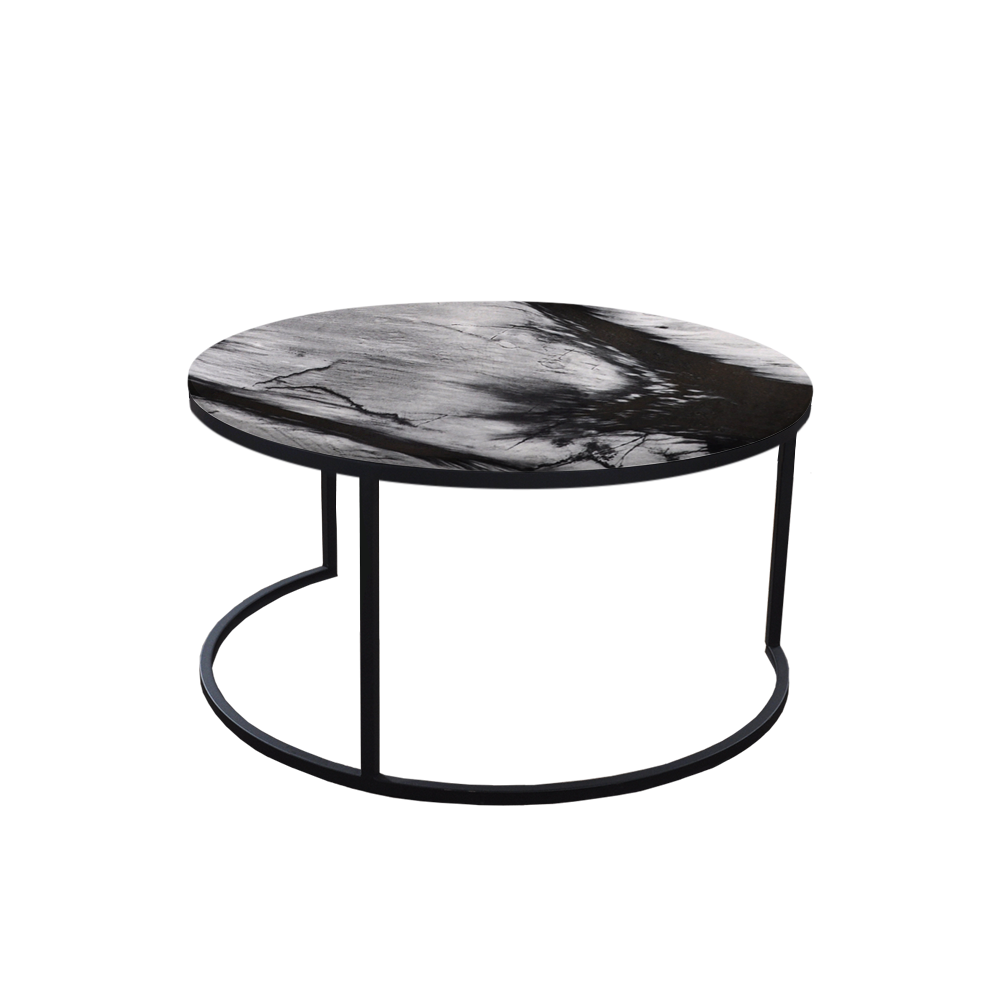 Mix & Match Round Marble Coffee Table with C-shaped Metal Base