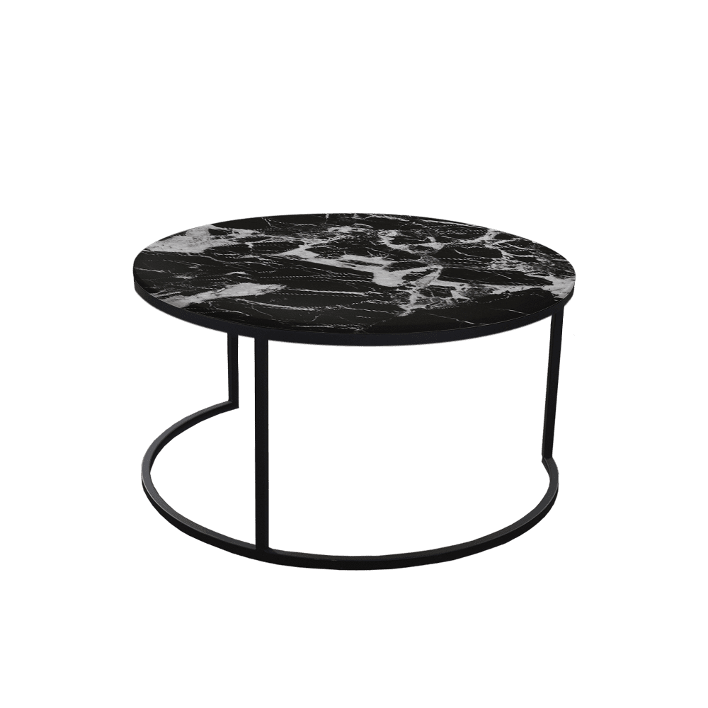 Mix & Match Round Marble Coffee Table with C-shaped Metal Base
