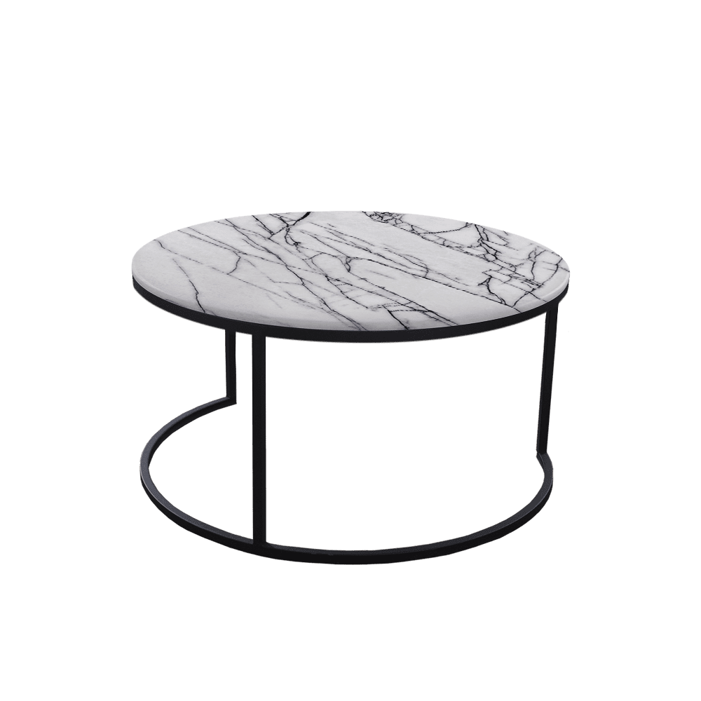 Mix & Match Round Marble Coffee Table with C-shaped Metal Base