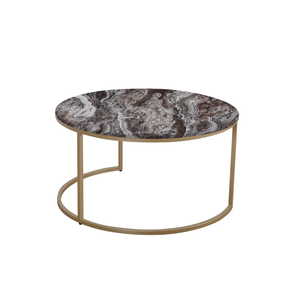 Mix & Match Round Marble Coffee Table with Gold C-shaped Metal Base