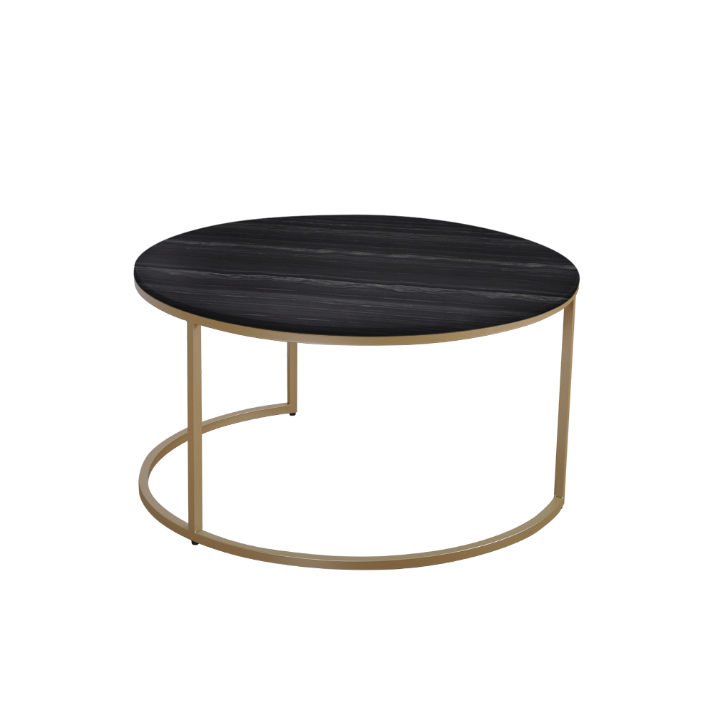 Mix & Match Round Marble Coffee Table with Gold C-shaped Metal Base