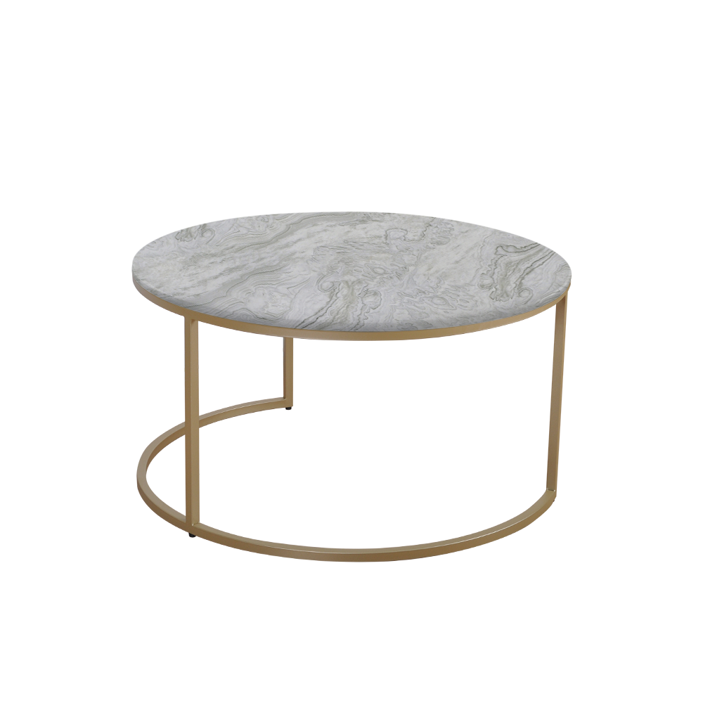 Mix & Match Round Marble Coffee Table with Gold C-shaped Metal Base