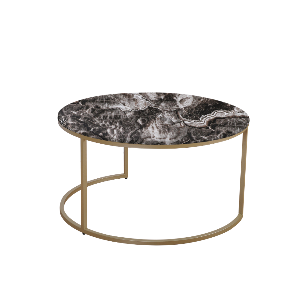 Mix & Match Round Marble Coffee Table with Gold C-shaped Metal Base