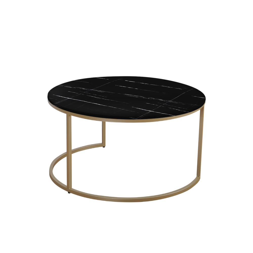 Mix & Match Round Marble Coffee Table with Gold C-shaped Metal Base