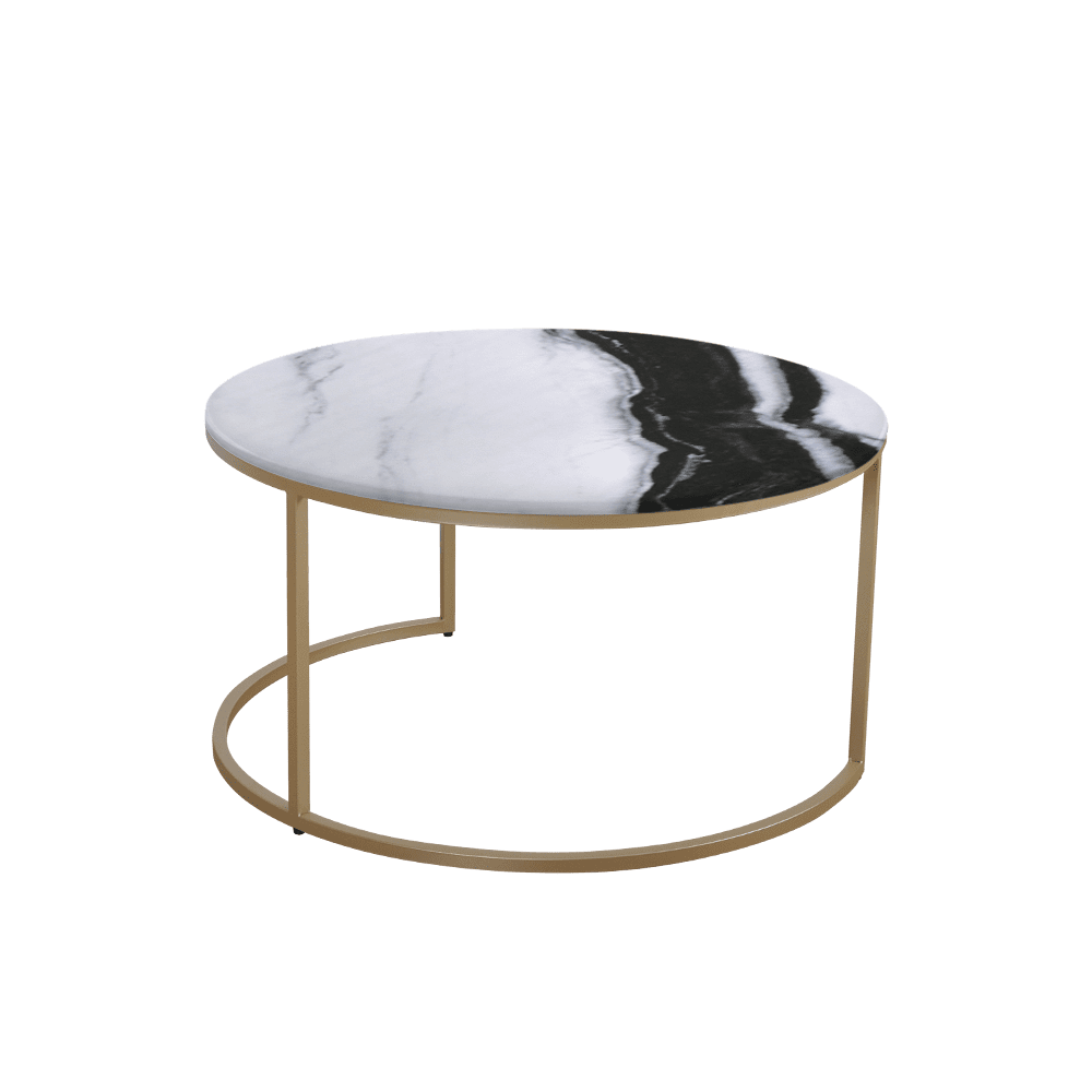 Mix & Match Round Marble Coffee Table with Gold C-shaped Metal Base