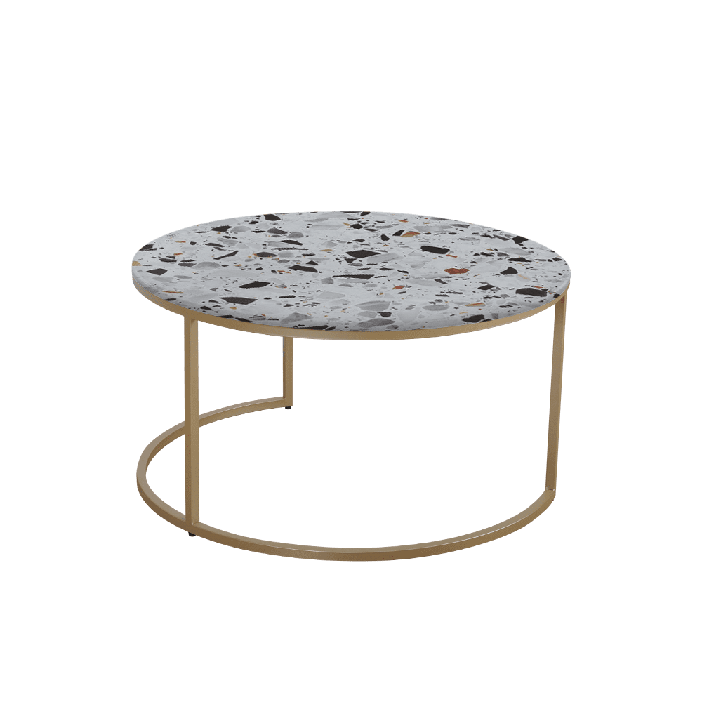 Mix & Match Round Marble Coffee Table with Gold C-shaped Metal Base