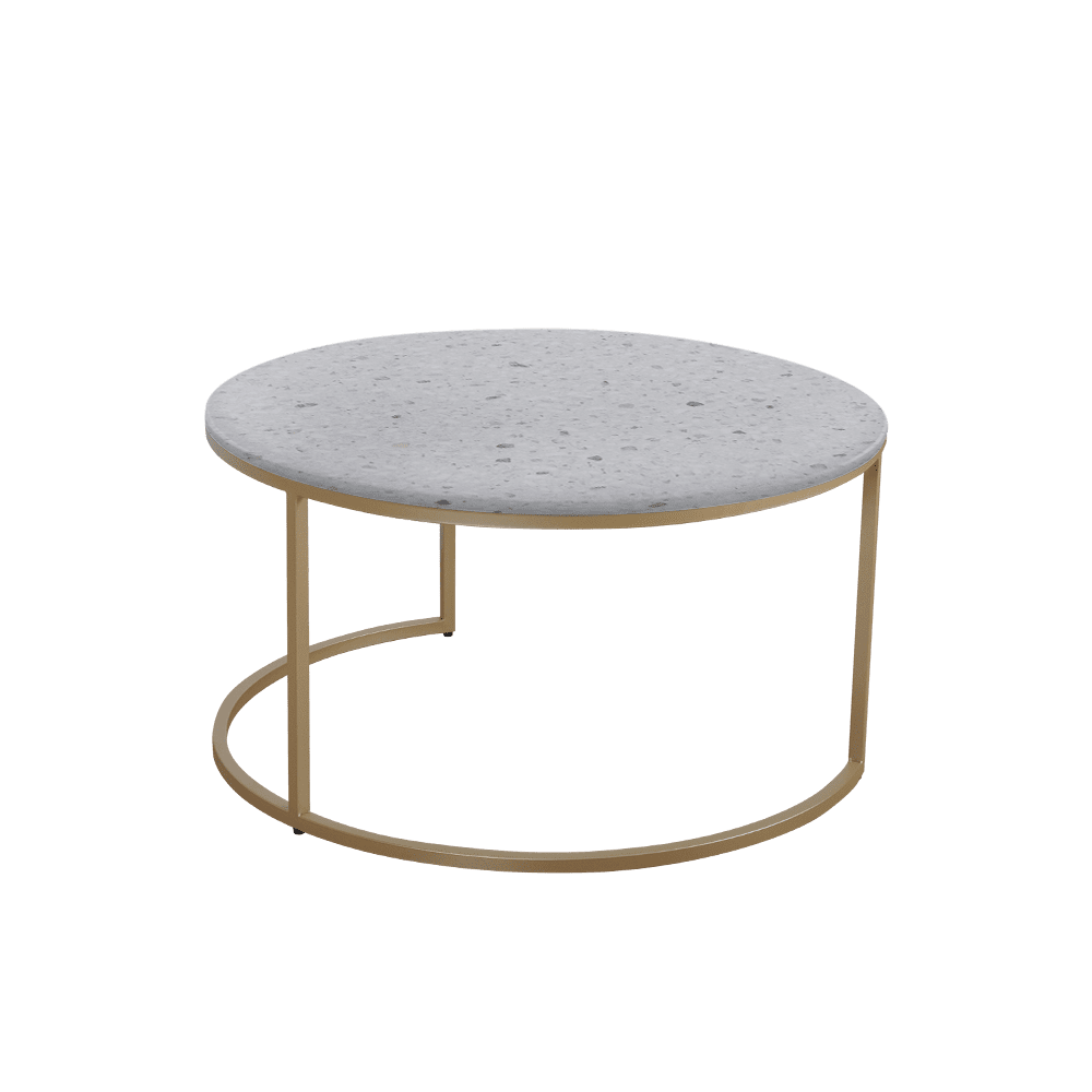 Mix & Match Round Marble Coffee Table with Gold C-shaped Metal Base