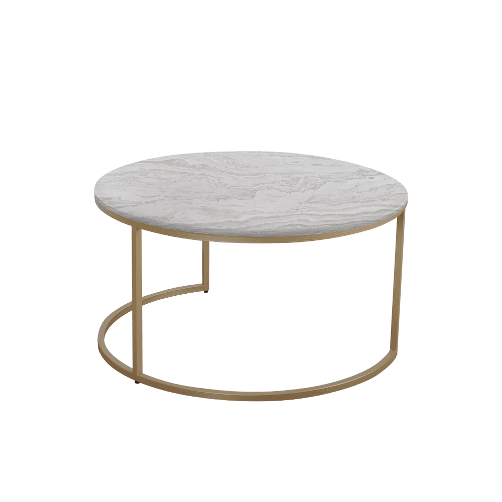 Mix & Match Round Marble Coffee Table with Gold C-shaped Metal Base