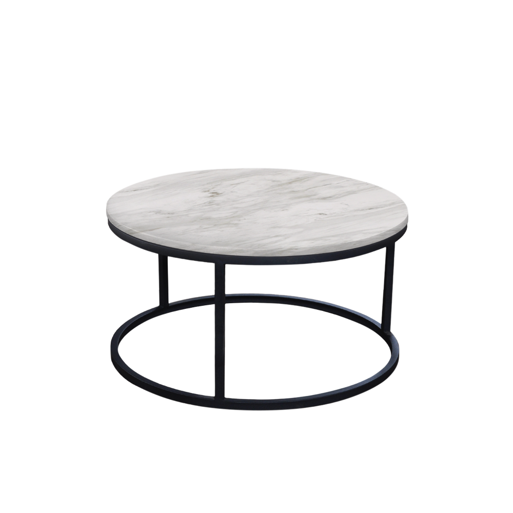 Mix & Match Round Marble Coffee Table with Black Round Metal Base