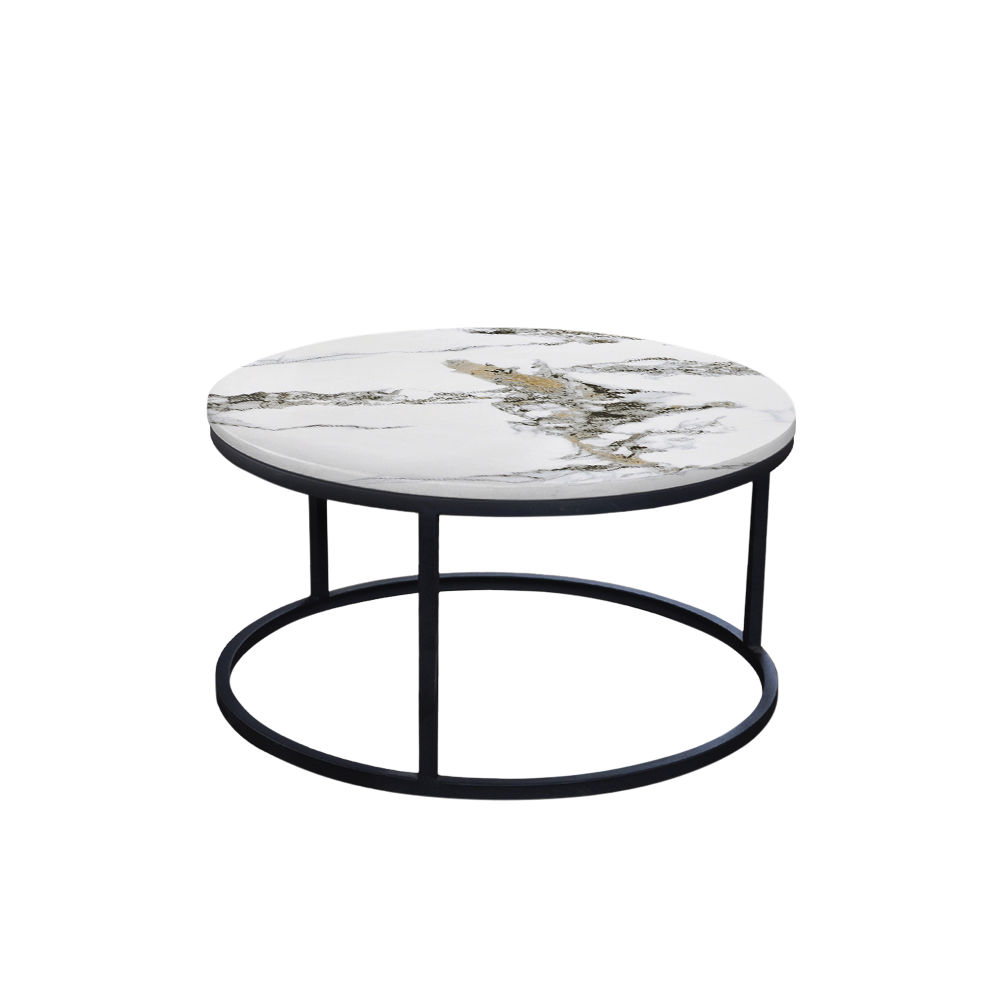 Mix & Match Round Marble Coffee Table with Black Round Metal Base