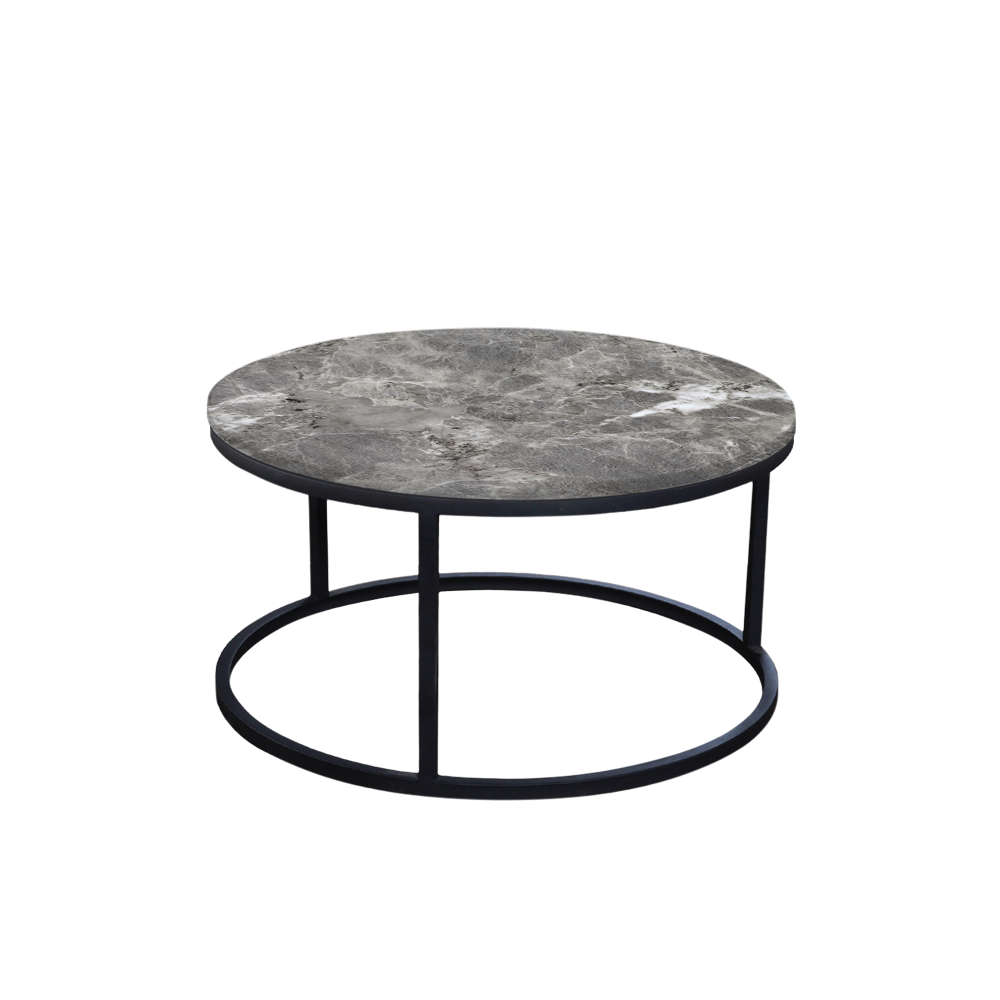 Mix & Match Round Marble Coffee Table with Black Round Metal Base