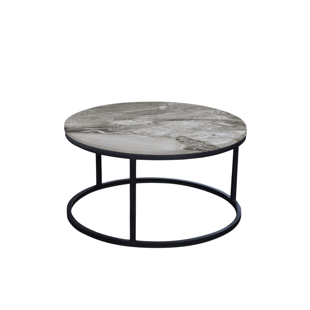 Mix & Match Round Marble Coffee Table with Black Round Metal Base