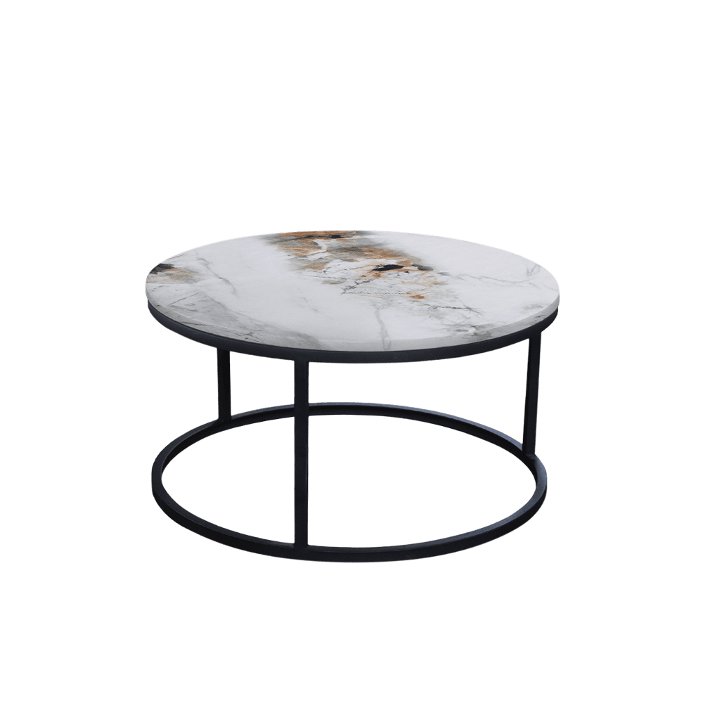 Mix & Match Round Marble Coffee Table with Black Round Metal Base