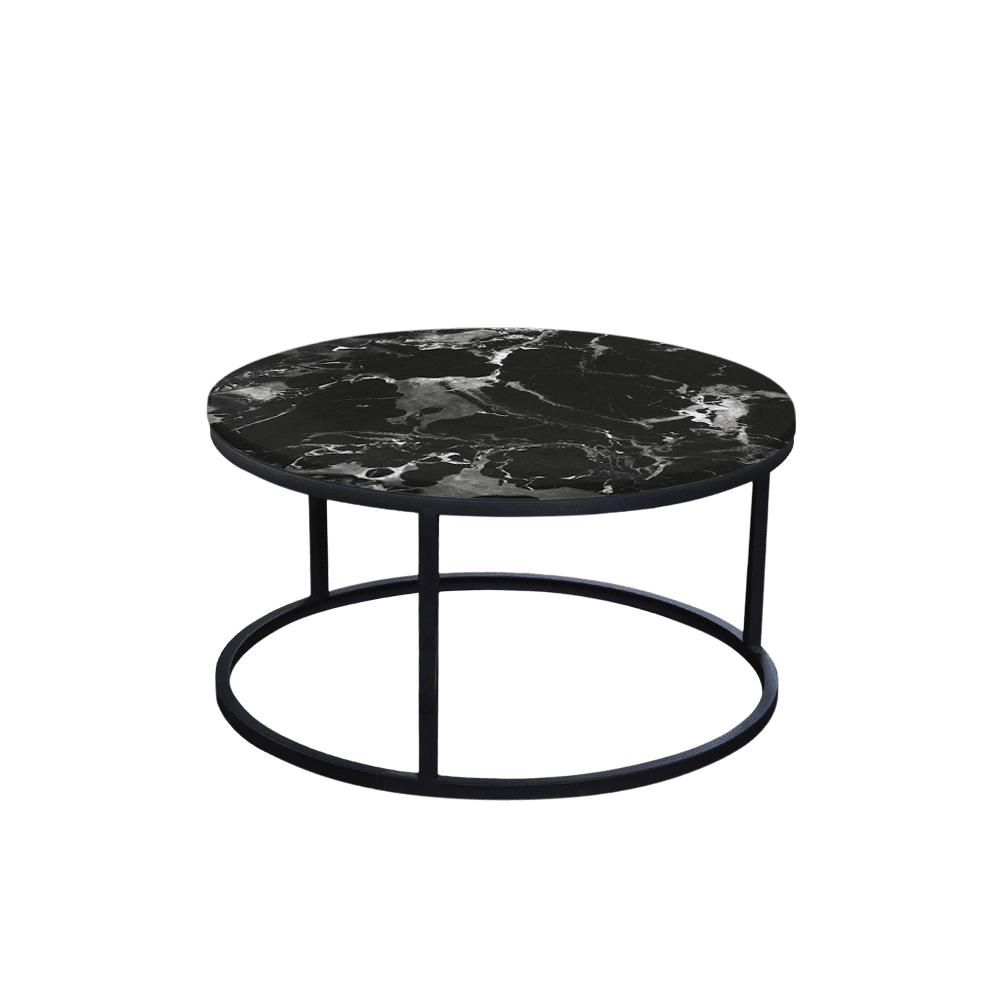 Mix & Match Round Marble Coffee Table with Black Round Metal Base