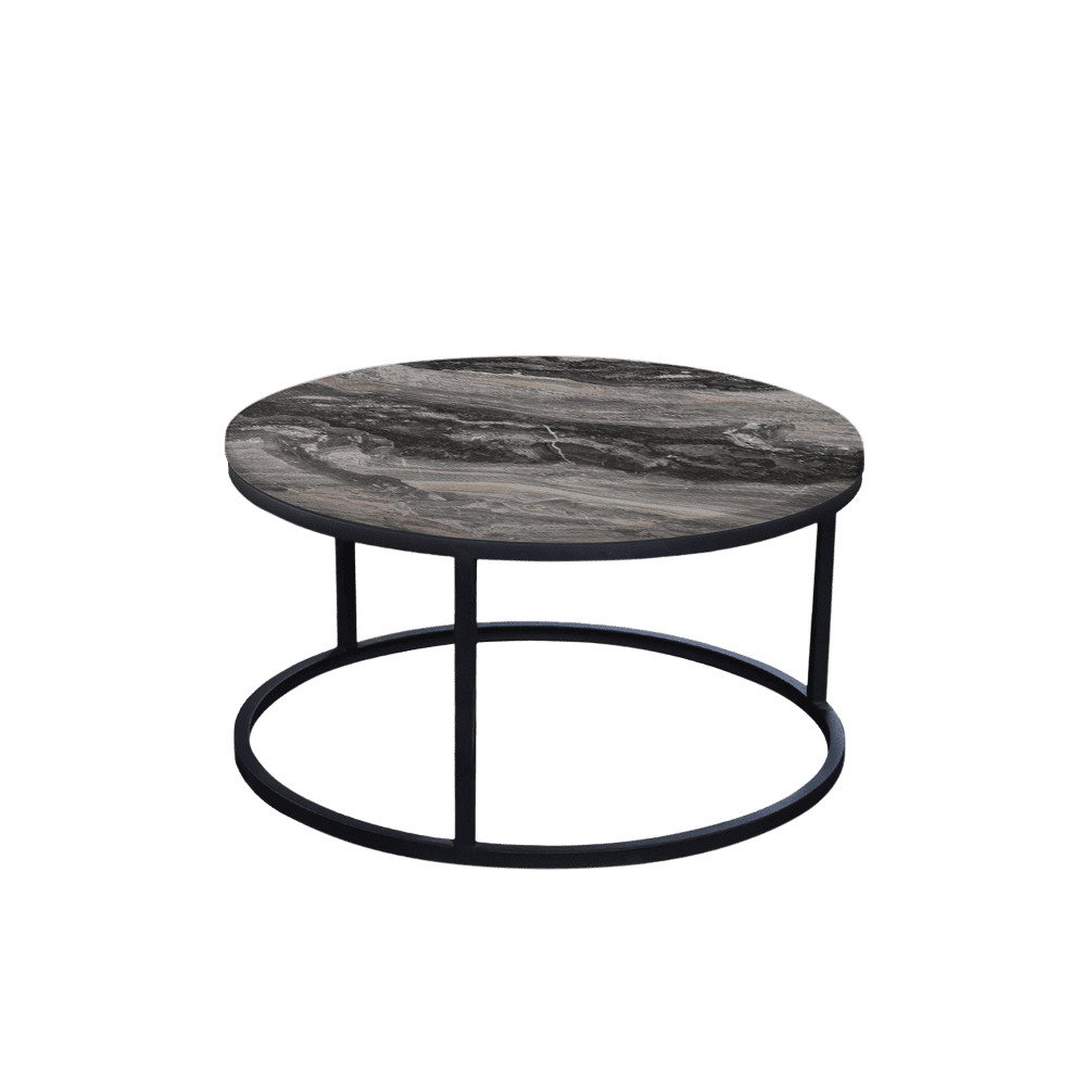 Mix & Match Round Marble Coffee Table with Black Round Metal Base