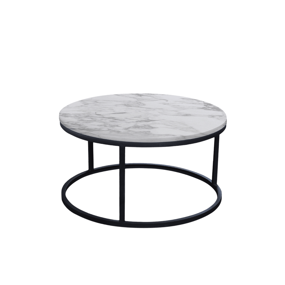 Mix & Match Round Marble Coffee Table with Black Round Metal Base
