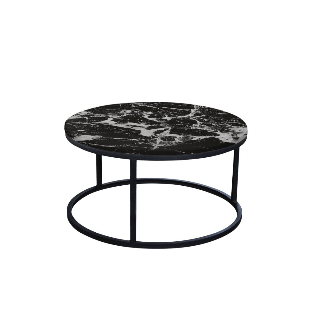 Mix & Match Round Marble Coffee Table with Black Round Metal Base