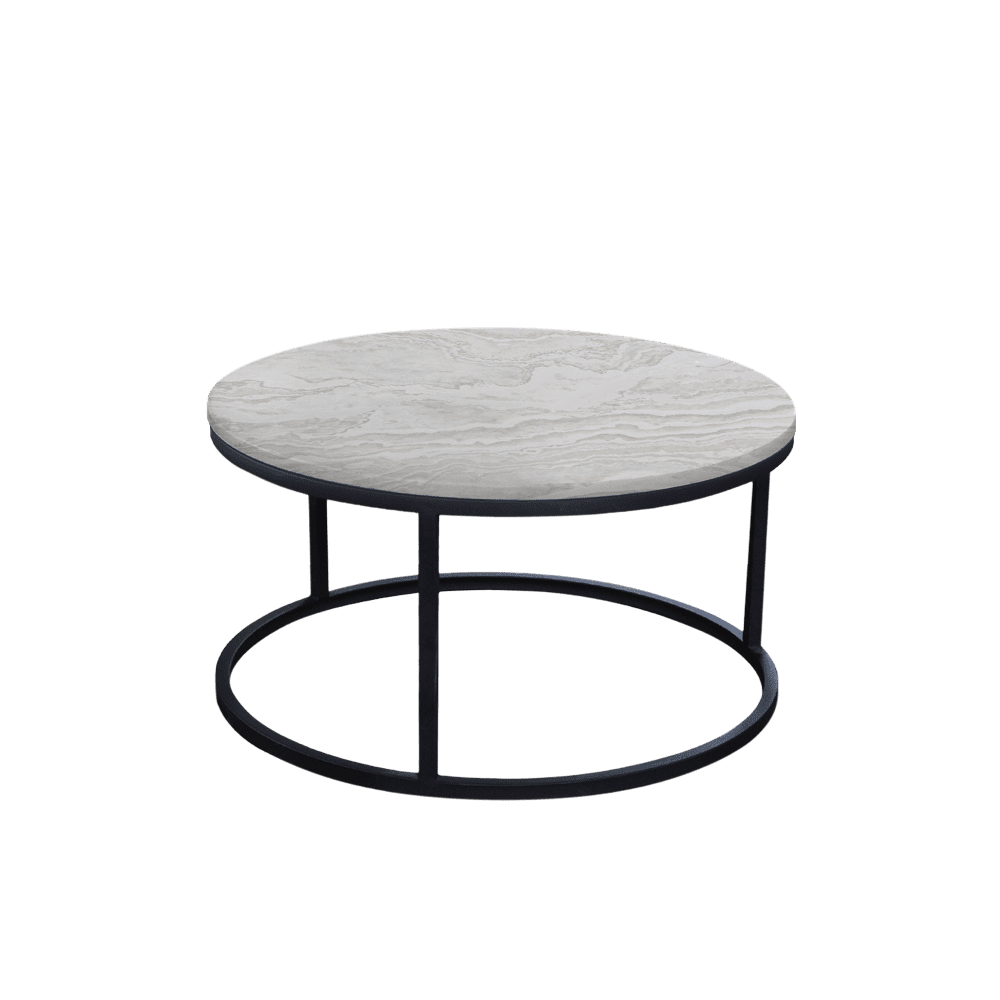Mix & Match Round Marble Coffee Table with Black Round Metal Base