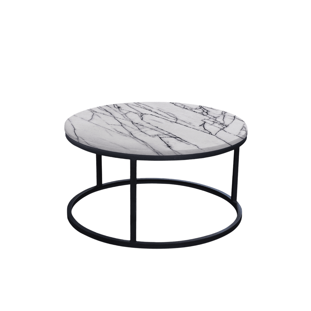Mix & Match Round Marble Coffee Table with Black Round Metal Base