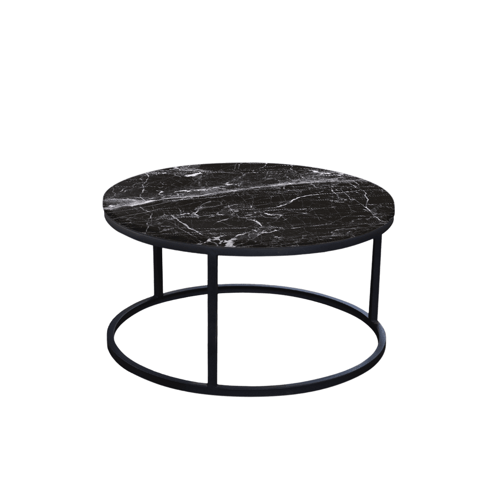 Mix & Match Round Marble Coffee Table with Black Round Metal Base