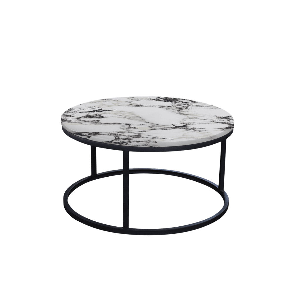 Mix & Match Round Marble Coffee Table with Black Round Metal Base