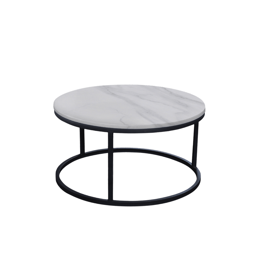 Mix & Match Round Marble Coffee Table with Black Round Metal Base