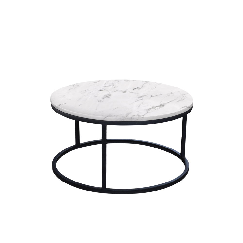 Mix & Match Round Marble Coffee Table with Black Round Metal Base