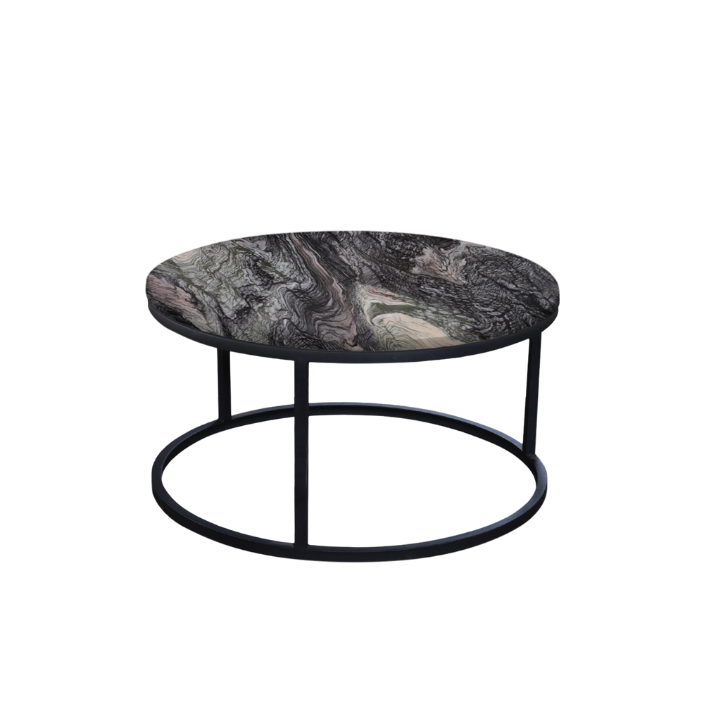 Mix & Match Round Marble Coffee Table with Black Round Metal Base
