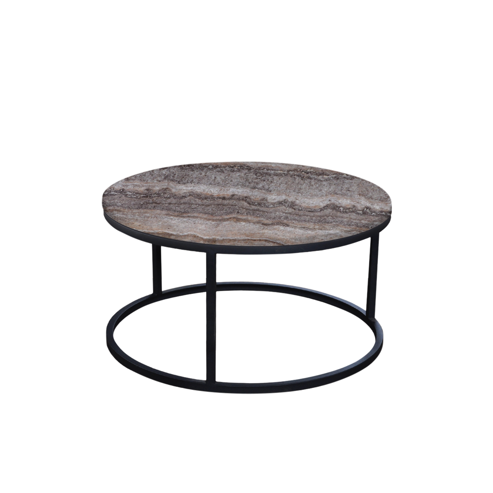 Mix & Match Round Marble Coffee Table with Black Round Metal Base