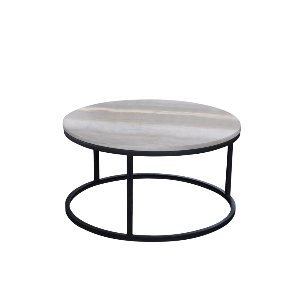 Mix & Match Round Marble Coffee Table with Black Round Metal Base