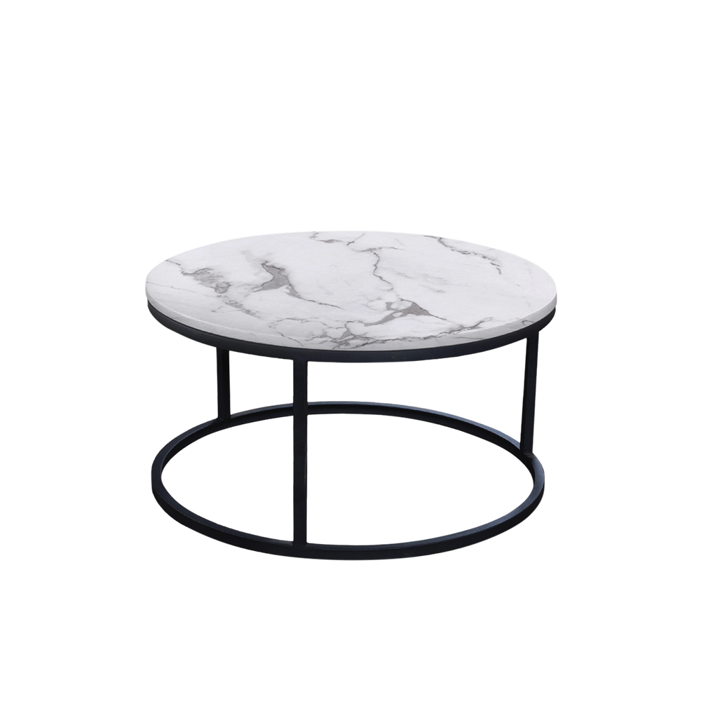 Mix & Match Round Marble Coffee Table with Black Round Metal Base