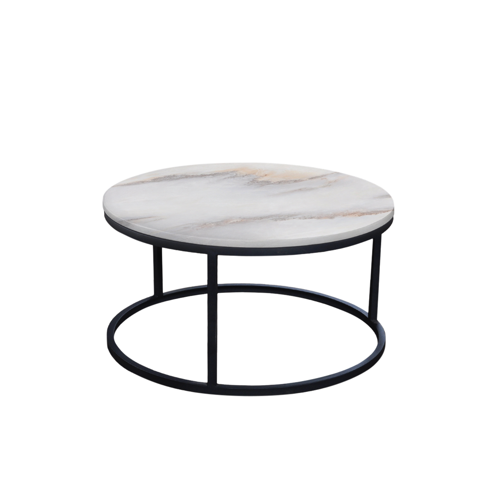 Mix & Match Round Marble Coffee Table with Black Round Metal Base
