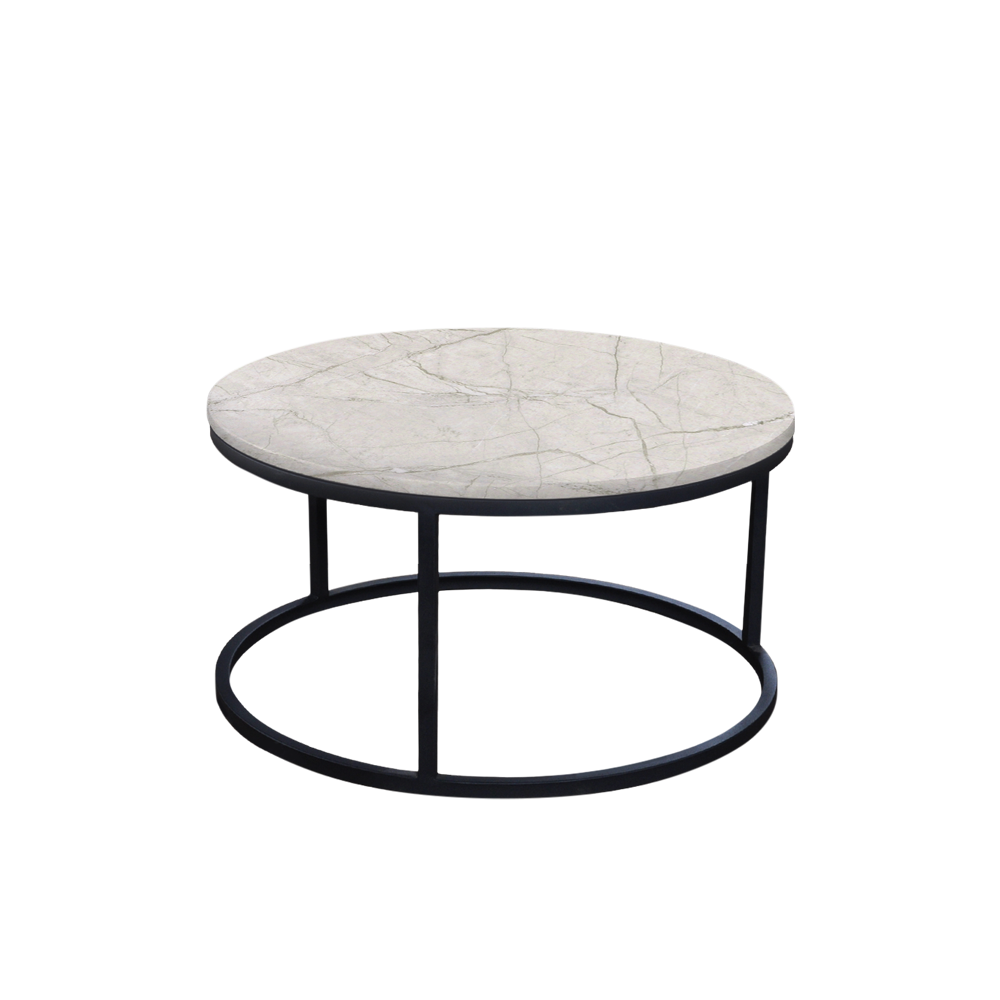Mix & Match Round Marble Coffee Table with Black Round Metal Base
