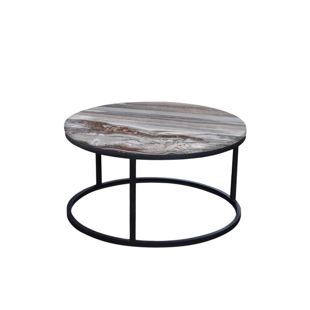 Mix & Match Round Marble Coffee Table with Black Round Metal Base