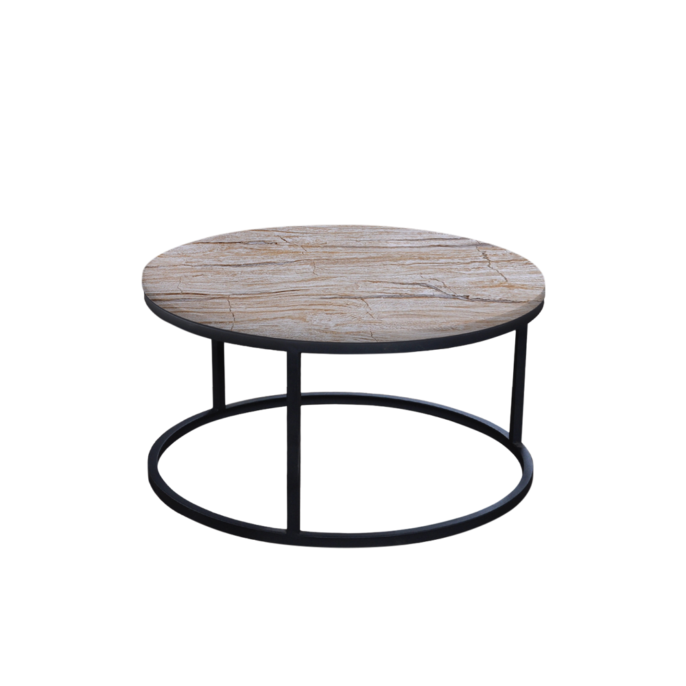 Mix & Match Round Marble Coffee Table with Black Round Metal Base
