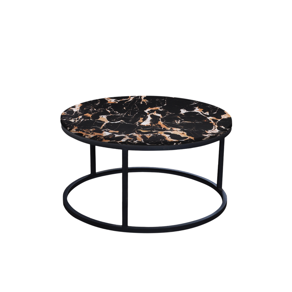 Mix & Match Round Marble Coffee Table with Black Round Metal Base
