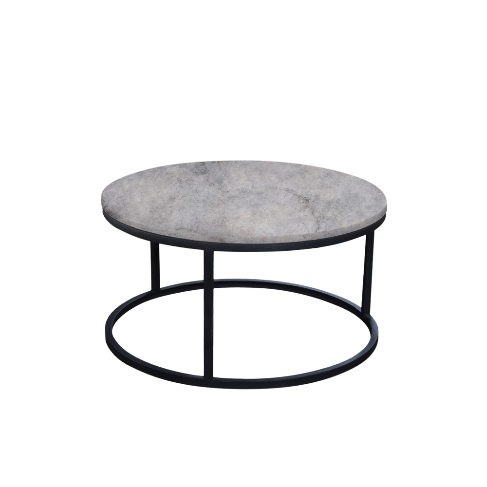 Mix & Match Round Marble Coffee Table with Black Round Metal Base