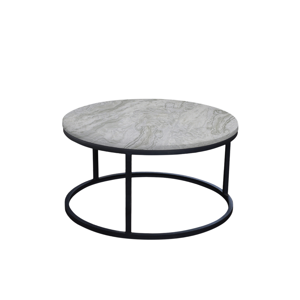 Mix & Match Round Marble Coffee Table with Black Round Metal Base