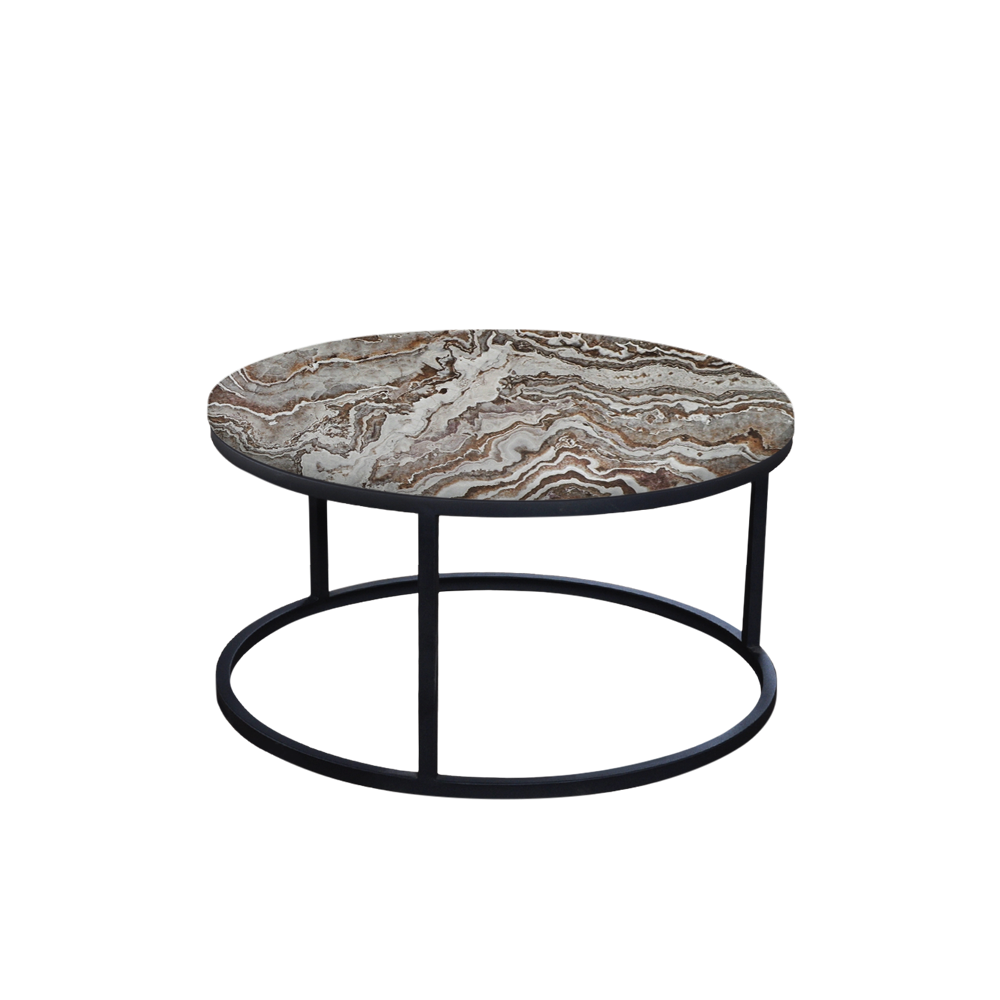 Mix & Match Round Marble Coffee Table with Black Round Metal Base
