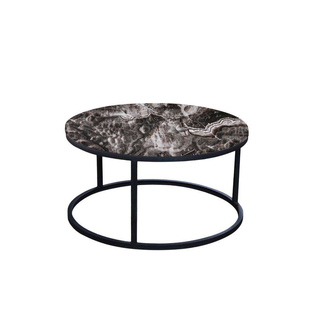 Mix & Match Round Marble Coffee Table with Black Round Metal Base