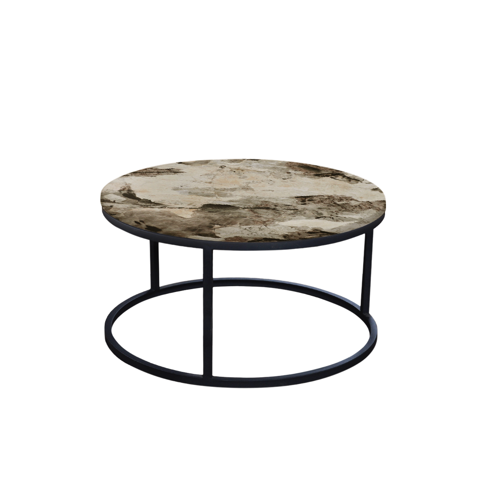 Mix & Match Round Marble Coffee Table with Black Round Metal Base