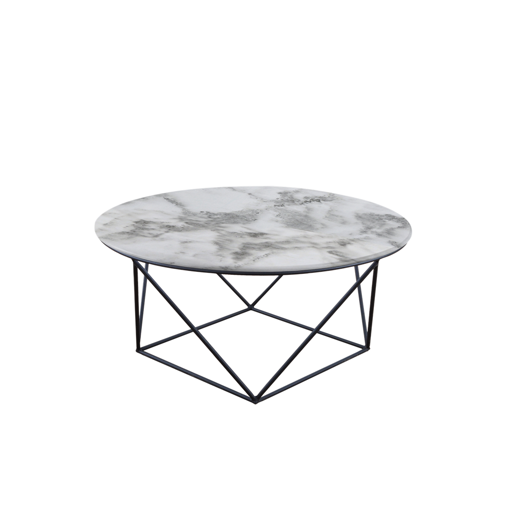 Mix & Match Round Marble Coffee Table with Black Square Geometric Metal Base